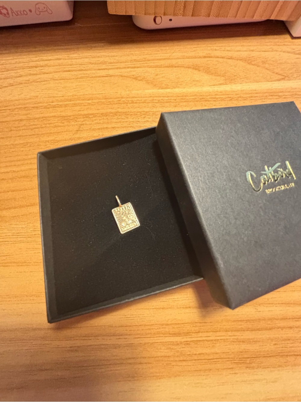 Catbird Gold Rectangular Stamped Pendant